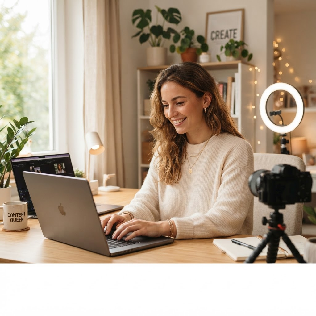 Social media influencer working on her computer